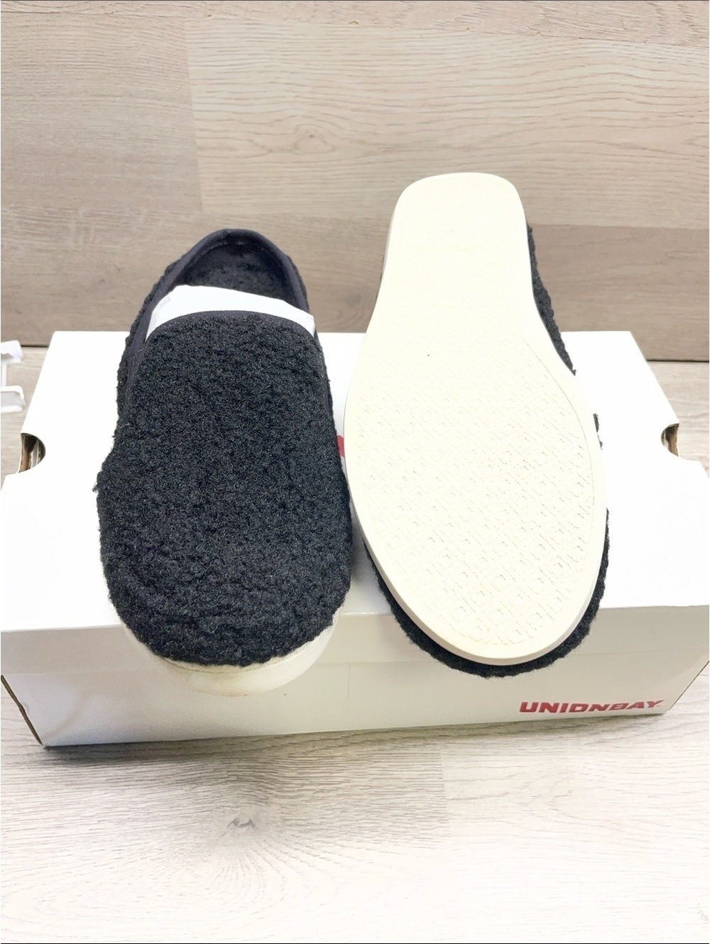UNIONBAY Black and White Fuzzy Slip-On Slippers #152